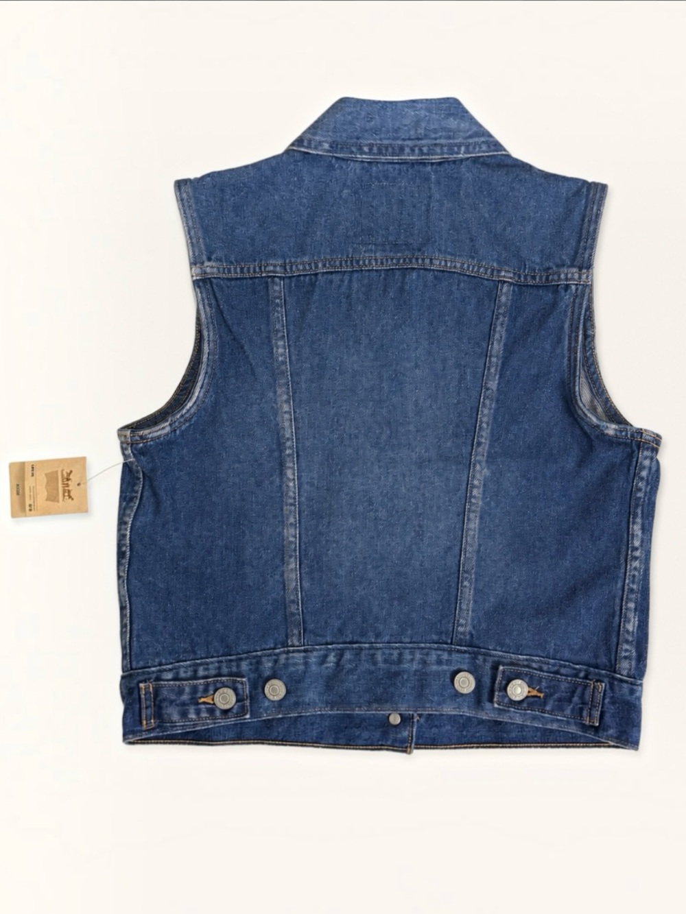 Levi’s Iconic Blue Denim Trucker Vest NWT Red Tab Classic Western Boho Chic Sz S - Picture 4 of 13